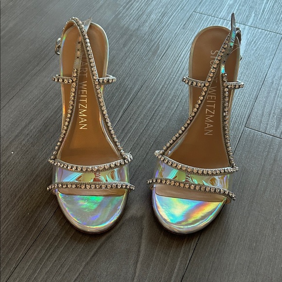 Stuart Weitzman - Womens Silver Mondrian Slingback Glam Sandal Shoe - Picture 7 of 12